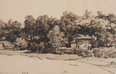 Théodore ROUSSEAU : La petite chaumière en forêt, Lithographie signée