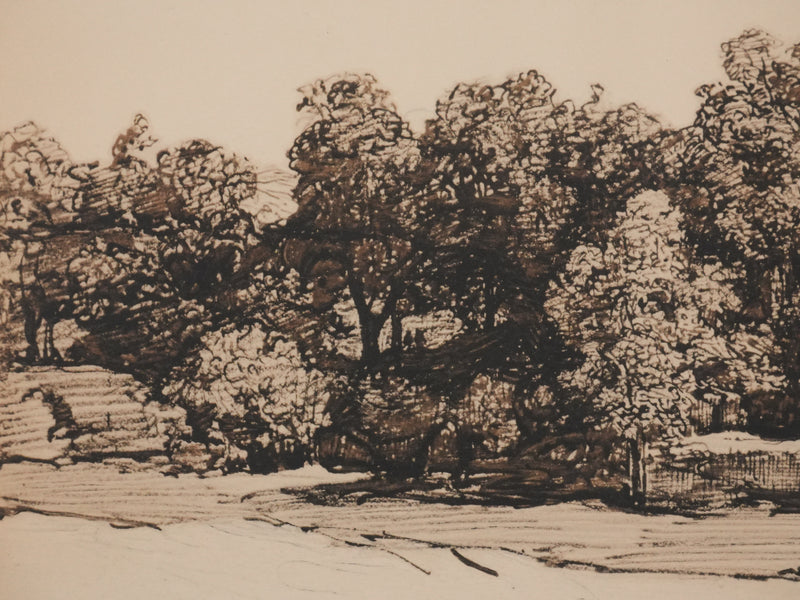 Théodore ROUSSEAU : La petite chaumière en forêt, Lithographie signée
