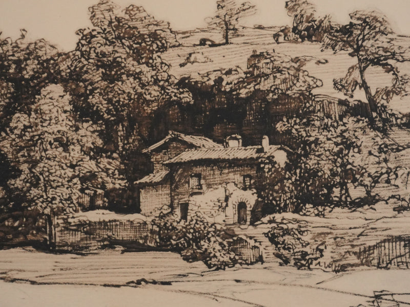 Théodore ROUSSEAU : La petite chaumière en forêt, Lithographie signée