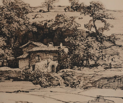 Théodore ROUSSEAU : La petite chaumière en forêt, Lithographie signée