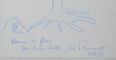 Maurice FLEURENT : Le pommier en fleurs, Autographe et dessin original signé