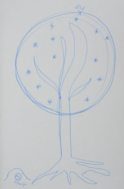 Maurice FLEURENT : Le pommier en fleurs, Autographe et dessin original signé