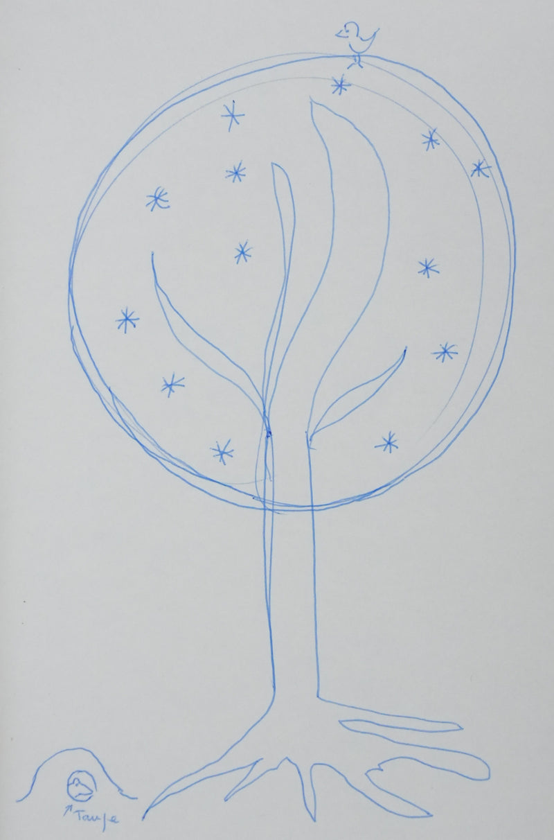 Maurice FLEURENT : Le pommier en fleurs, Autographe et dessin original signé