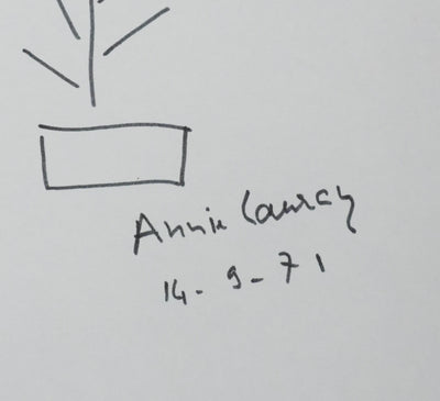 Annie LAURAN : La branche d'arbre en pot, Autographe et dessin original signé