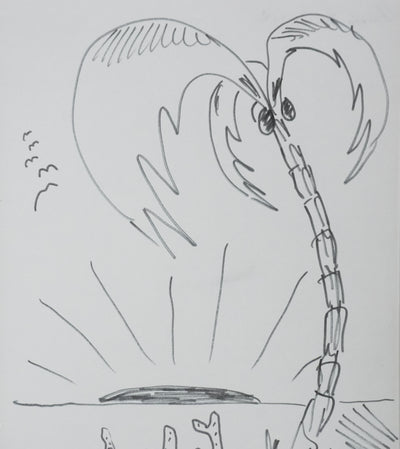 Christian ZUBER : Les iles Galapagos, Autographe et dessin original signé