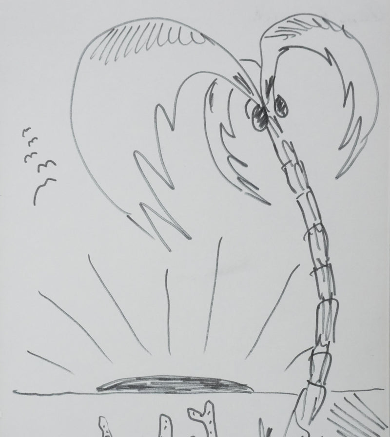 Christian ZUBER : Les iles Galapagos, Autographe et dessin original signé