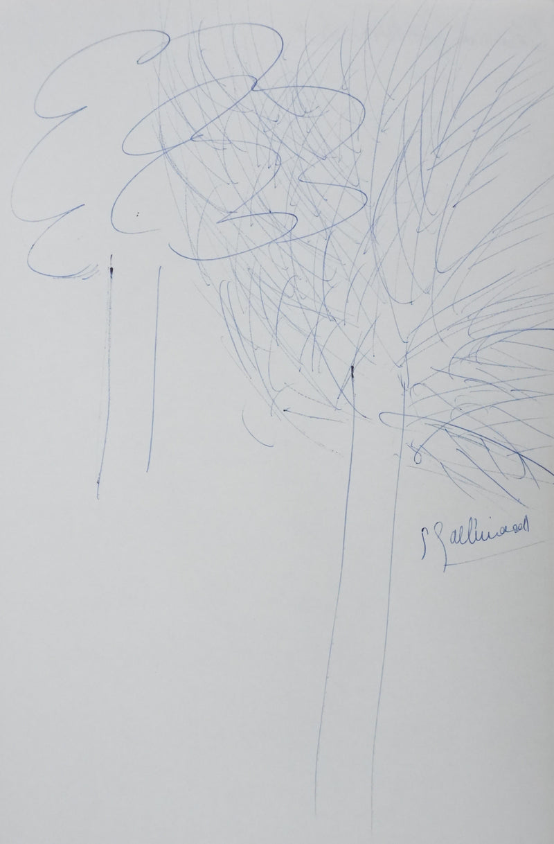 Simone GALLIMARD : La foret aux deux arbres, Autographe et dessin original signé