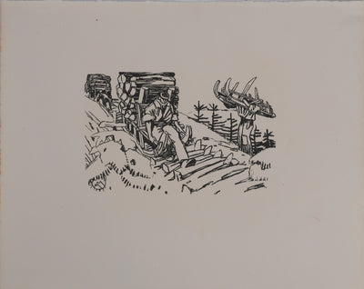 Mathurin MEHEUT : Le dernier Schlittage, Gravure originale signée