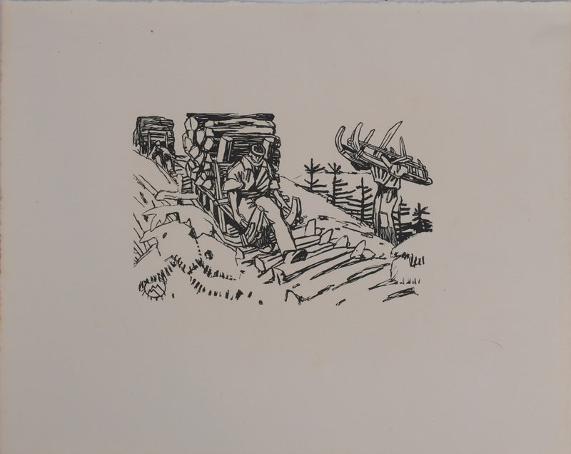 Mathurin MEHEUT : Le dernier Schlittage, Gravure originale signée