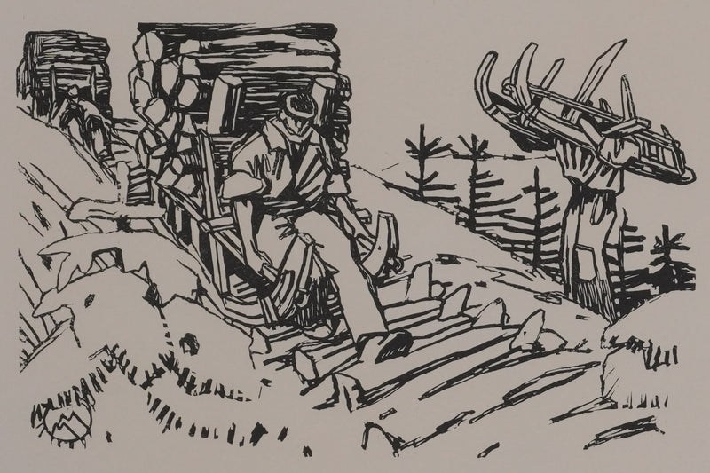 Mathurin MEHEUT : Le dernier Schlittage, Gravure originale signée
