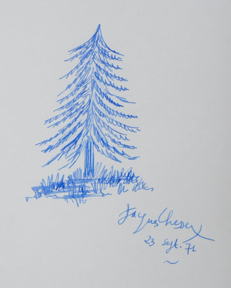 Jacques CHESSEX : Le sapin des bois, Autographe et dessin original signé