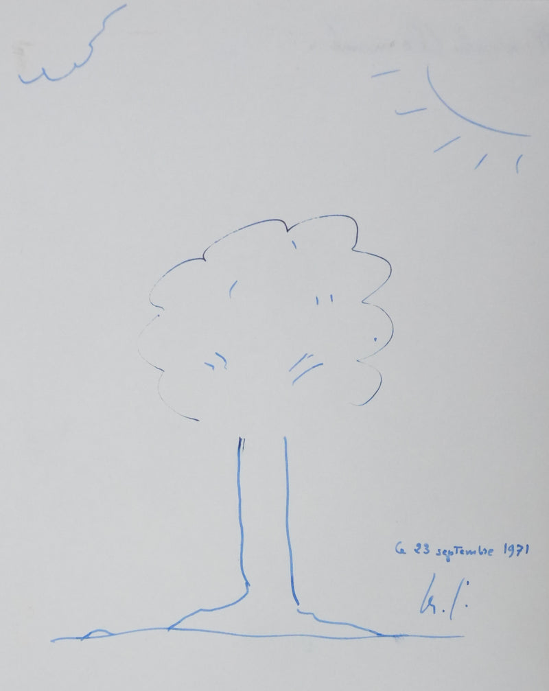 Marcel CLEMENT : Sous les rayons de soleil, Autographe et dessin original signé