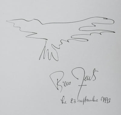 Pierre MERTENS : L'arbre du ciel, Autographe et dessin original signé