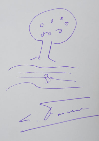 Christian FOUCHET : L'arbre aux fruits violet, Autographe et dessin original signé