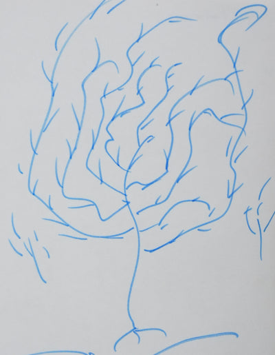 Roger RABINIAUX : L'arbre aux couleurs bleues, Autographe et dessin original signé
