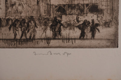 Frank BRANGWYN : Construction de la Bourse, Gravure originale signée