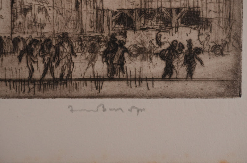 Frank BRANGWYN : Construction de la Bourse, Gravure originale signée