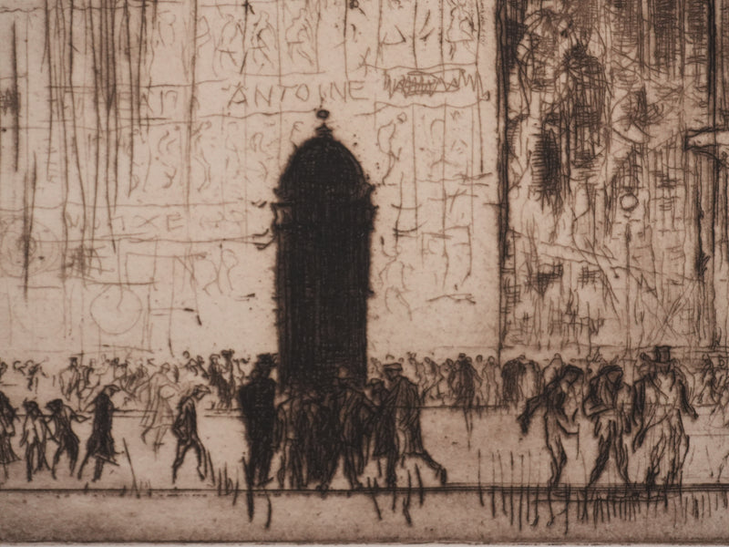 Frank BRANGWYN : Construction de la Bourse, Gravure originale signée