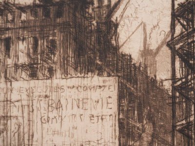 Frank BRANGWYN : Construction de la Bourse, Gravure originale signée