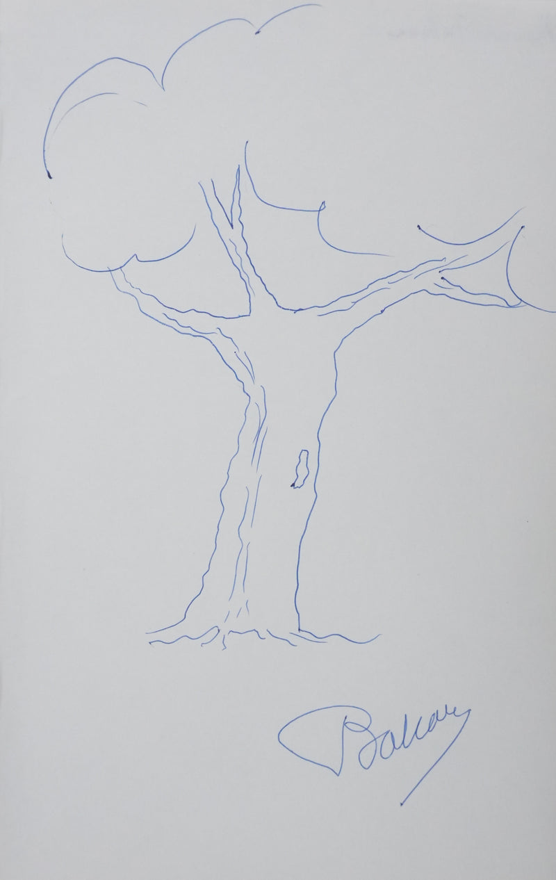 François BALSAN : Silhouette arborescente, Autographe et dessin original signé