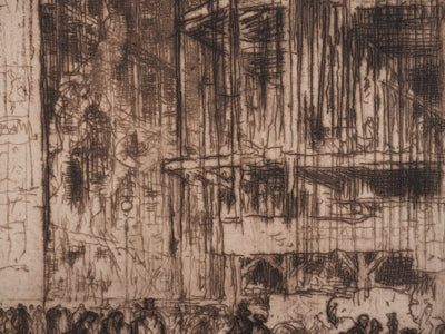 Frank BRANGWYN : Construction de la Bourse, Gravure originale signée
