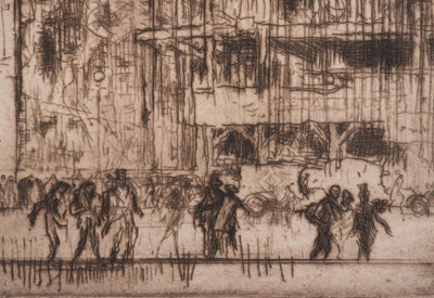Frank BRANGWYN : Construction de la Bourse, Gravure originale signée