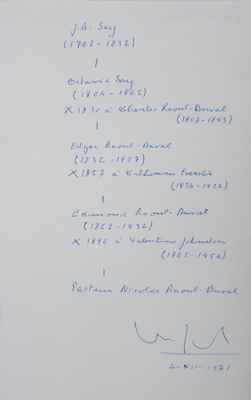 Joseph VALYNSEELE : Arbre généalogique de la noblesse, Autographe et dessin original signé