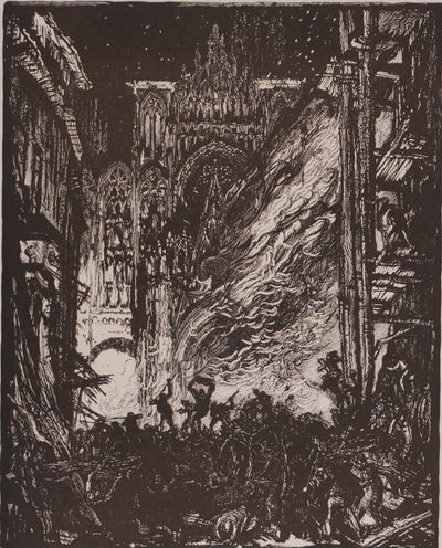 Frank BRANGWYN : L'incendie, Gravure originale