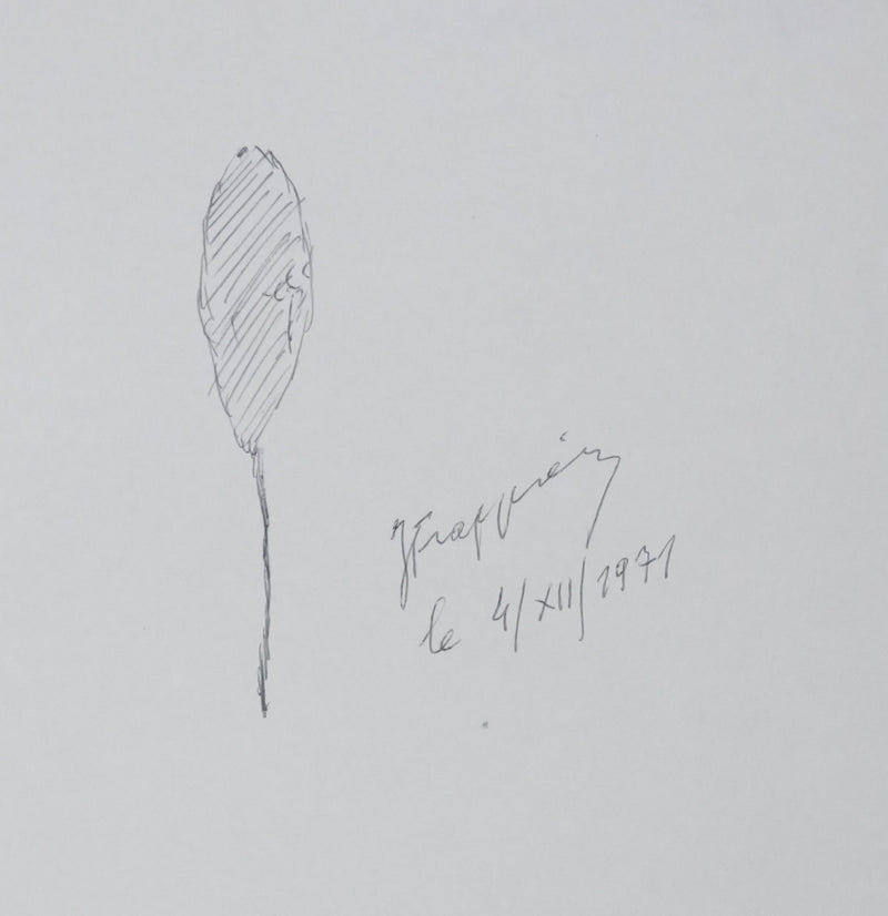 Jean FRAPPIER : La feuille grise, Autographe et dessin original signé