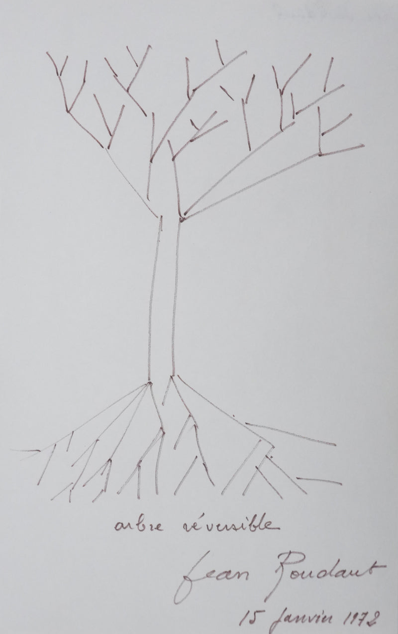 Jean ROUDAUT : Arbre réversible, Autographe et dessin original signé
