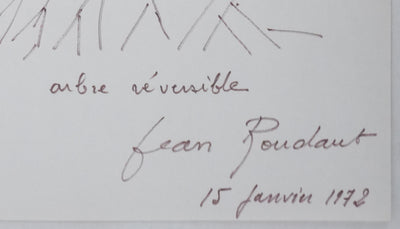 Jean ROUDAUT : Arbre réversible, Autographe et dessin original signé