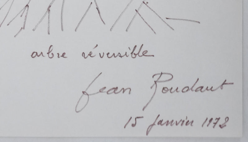 Jean ROUDAUT : Arbre réversible, Autographe et dessin original signé