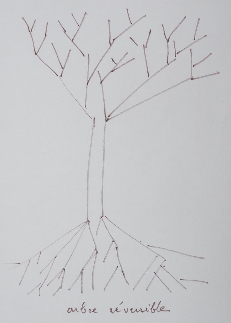 Jean ROUDAUT : Arbre réversible, Autographe et dessin original signé