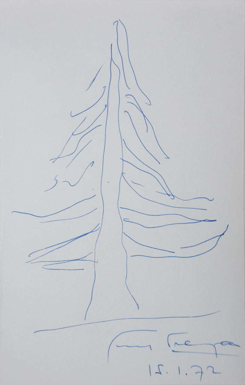 Guy TREJAN : Le sapin bleu, Autographe et dessin original signé
