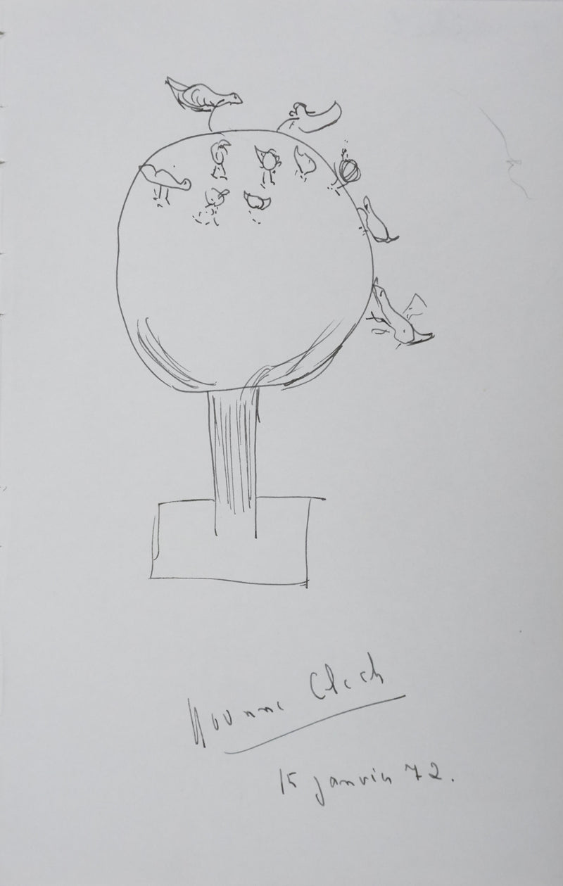 Yvonne CLECH : Les oiseaux qui picorent, Autographe et dessin original signé