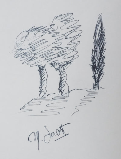 Marcel SACOTTE : A l'abri du vent, Autographe et dessin original signé