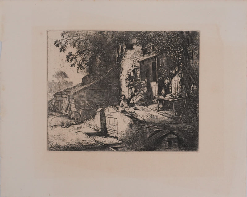 Adriaan van OSTADE : Le repos des paysans, Gravure signée