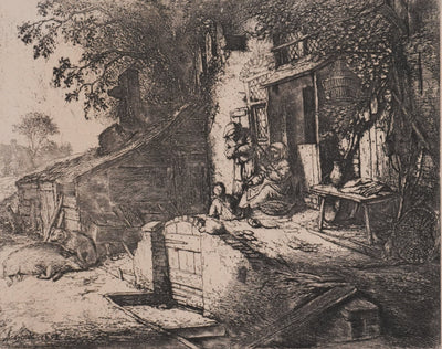 Adriaan van OSTADE : Le repos des paysans, Gravure signée