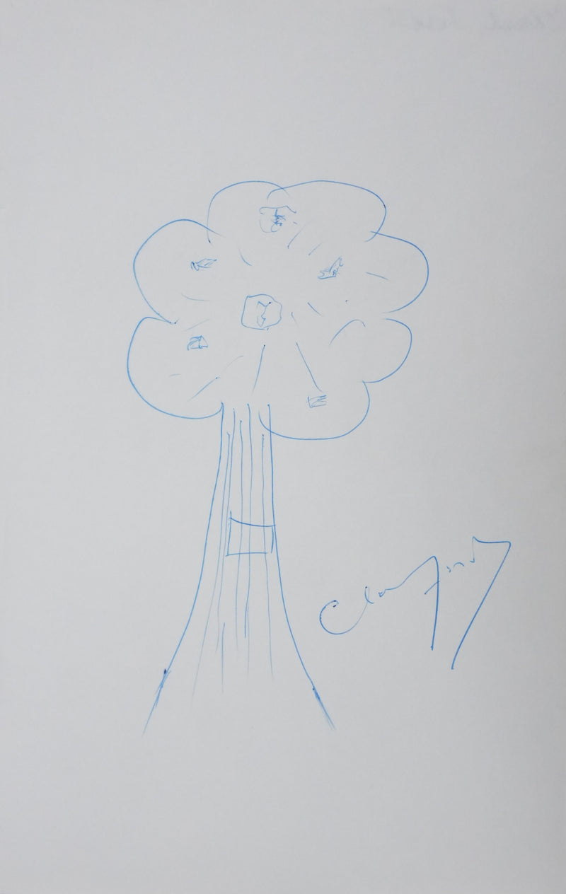Charles FORD : Un arbre au branchage bleu, Autographe et dessin original signé