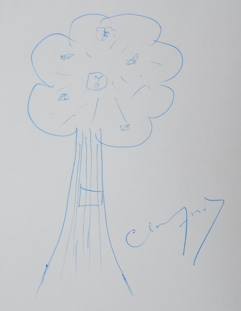 Charles FORD : Un arbre au branchage bleu, Autographe et dessin original signé