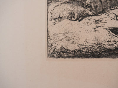 Adriaan van OSTADE : Le repos des paysans, Gravure signée