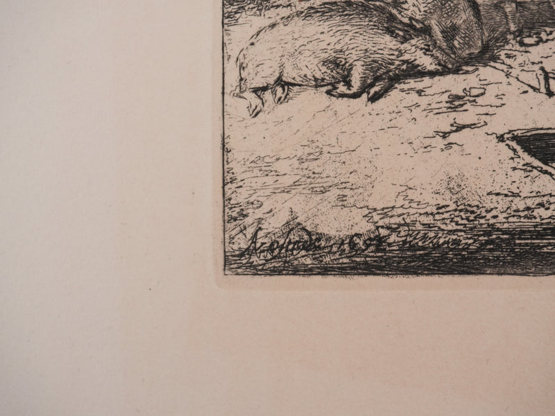 Adriaan van OSTADE : Le repos des paysans, Gravure signée