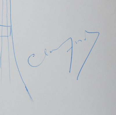 Charles FORD : Un arbre au branchage bleu, Autographe et dessin original signé