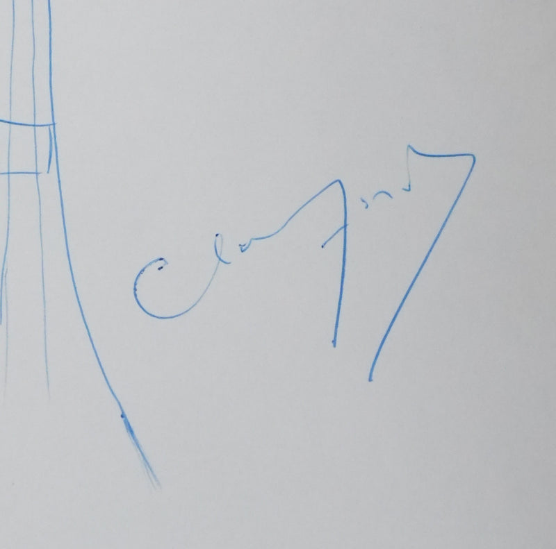 Charles FORD : Un arbre au branchage bleu, Autographe et dessin original signé