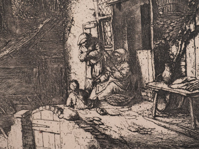 Adriaan van OSTADE : Le repos des paysans, Gravure signée