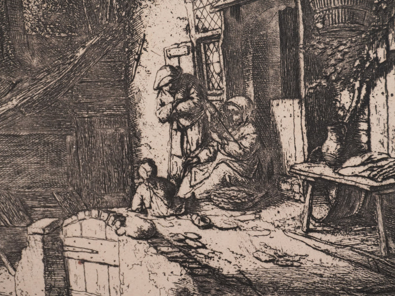 Adriaan van OSTADE : Le repos des paysans, Gravure signée