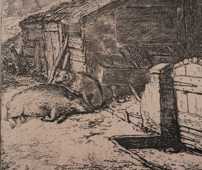 Adriaan van OSTADE : Le repos des paysans, Gravure signée