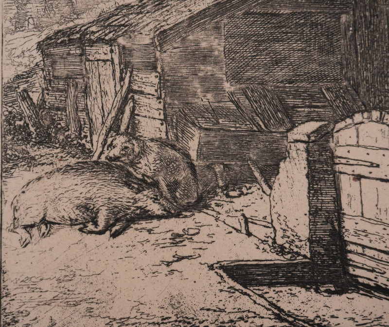 Adriaan van OSTADE : Le repos des paysans, Gravure signée