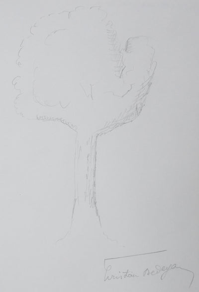 Christian DEDEYAN : L'arbre grisonnant, Autographe et dessin original signé