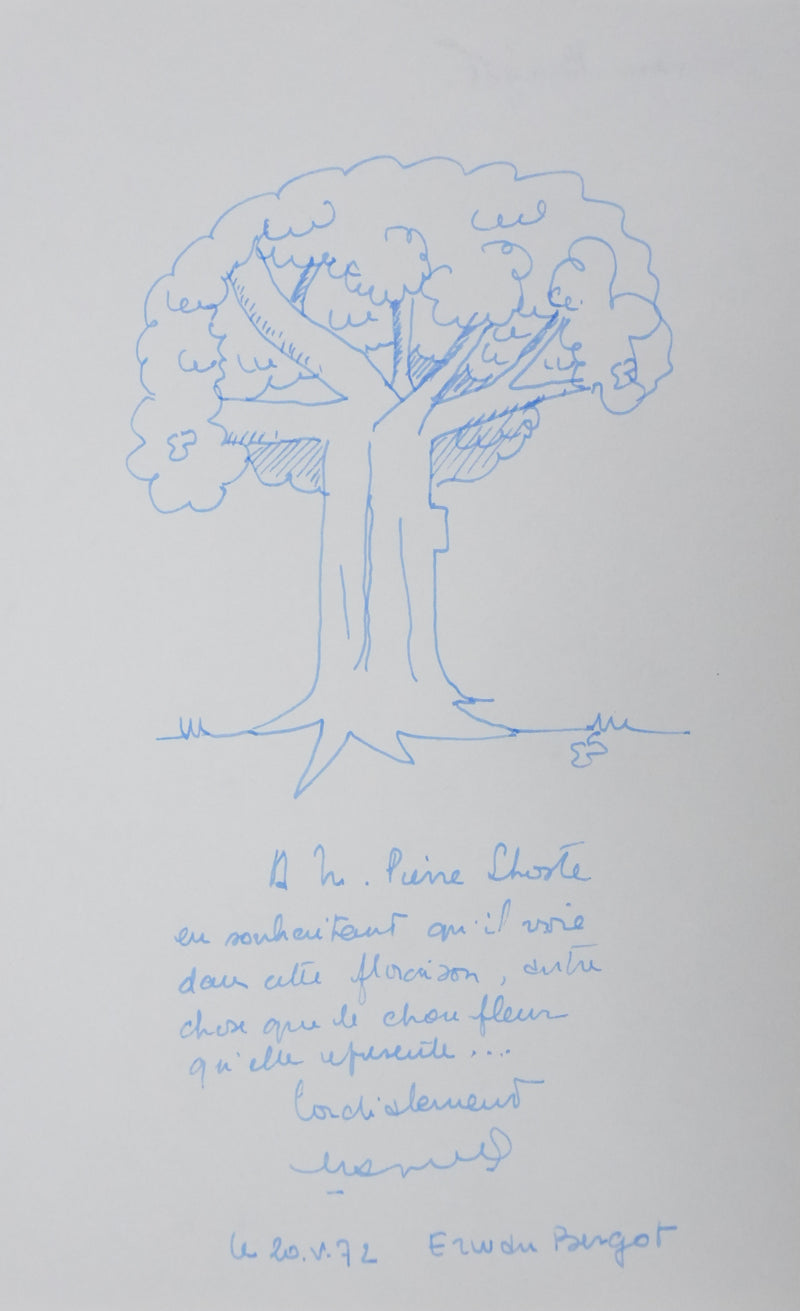 Erwan BERGOT : Le bois bleu, Autographe et dessin original signé